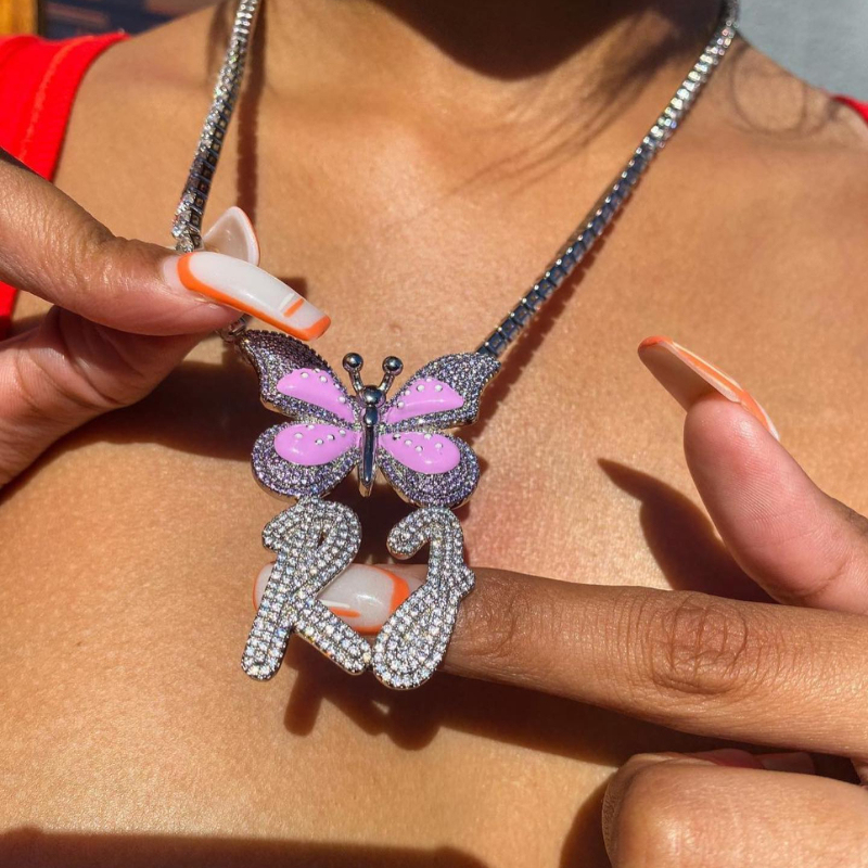 Custom Butterfly Nameplate Pendant 2-6 Letters Initial Name Necklace-silviax