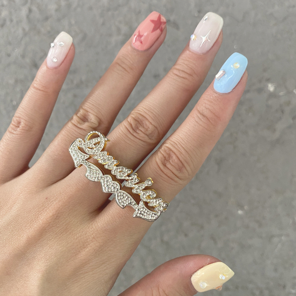 Double Layer Two Tone Double Finger with Heart Gold Plated Double Layer Two Tone Double Finger with Heart Gold Plated