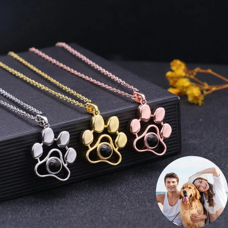 Pet Paw Pendant Personalized Custom Color Photo Projection Necklace