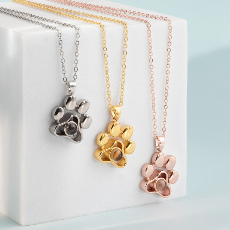 Pet Paw Pendant Personalized Custom Color Photo Projection Necklace