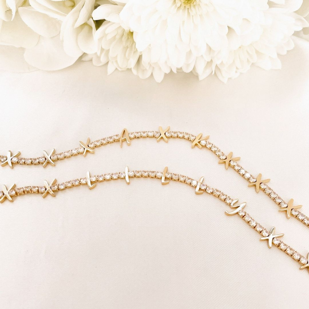Personalized Initial Jewelry Set Custom Name Tennis Necklace and Bracelet
