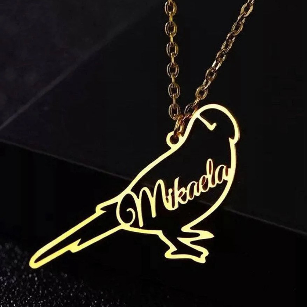 Parakeet Bird Nameplate Pendant Personalized Custom Gold Plated Name N
