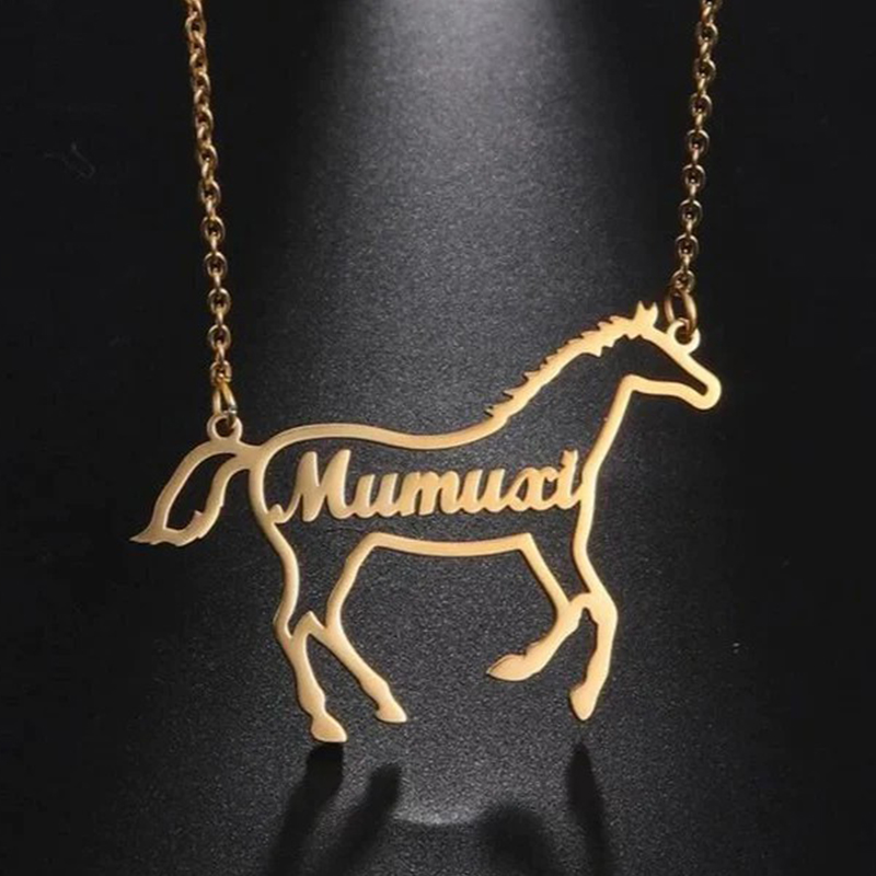 Horse Nameplate Pendant Personalized Custom Gold Plated Name Necklace