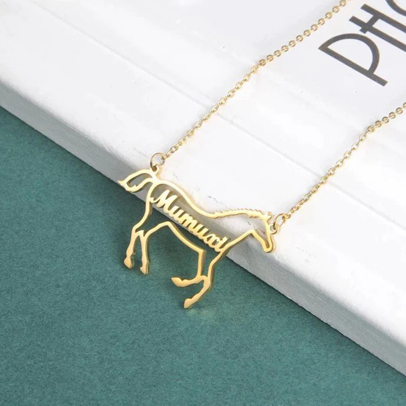 Horse Nameplate Pendant Personalized Custom Gold Plated Name Necklace
