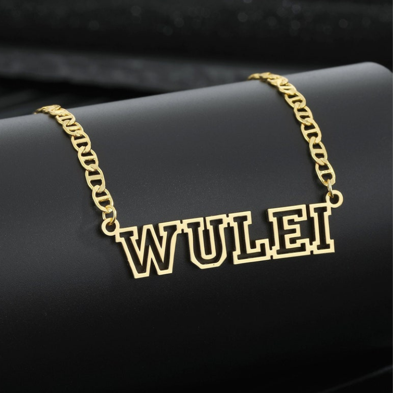 Hollow Letter Nameplate Pendant Personalized Custom Gold Plated Name Necklace-silviax