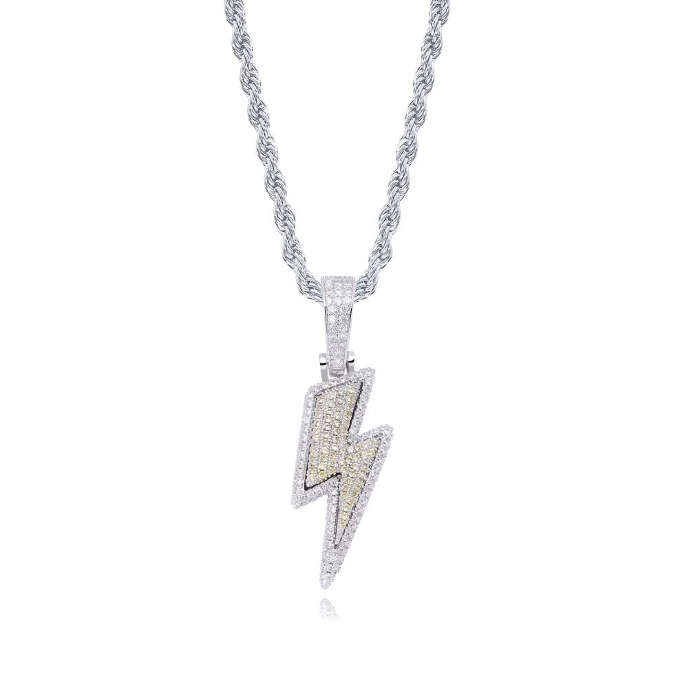 Hip Hop Lightning Pendant Gold Plated Iced Out CZ  Necklace for Men Women-silviax