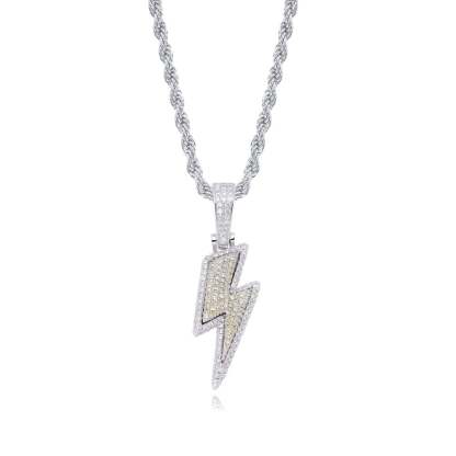 Hip Hop Lightning Pendant Gold Plated Iced Out CZ  Necklace for Men Women-silviax