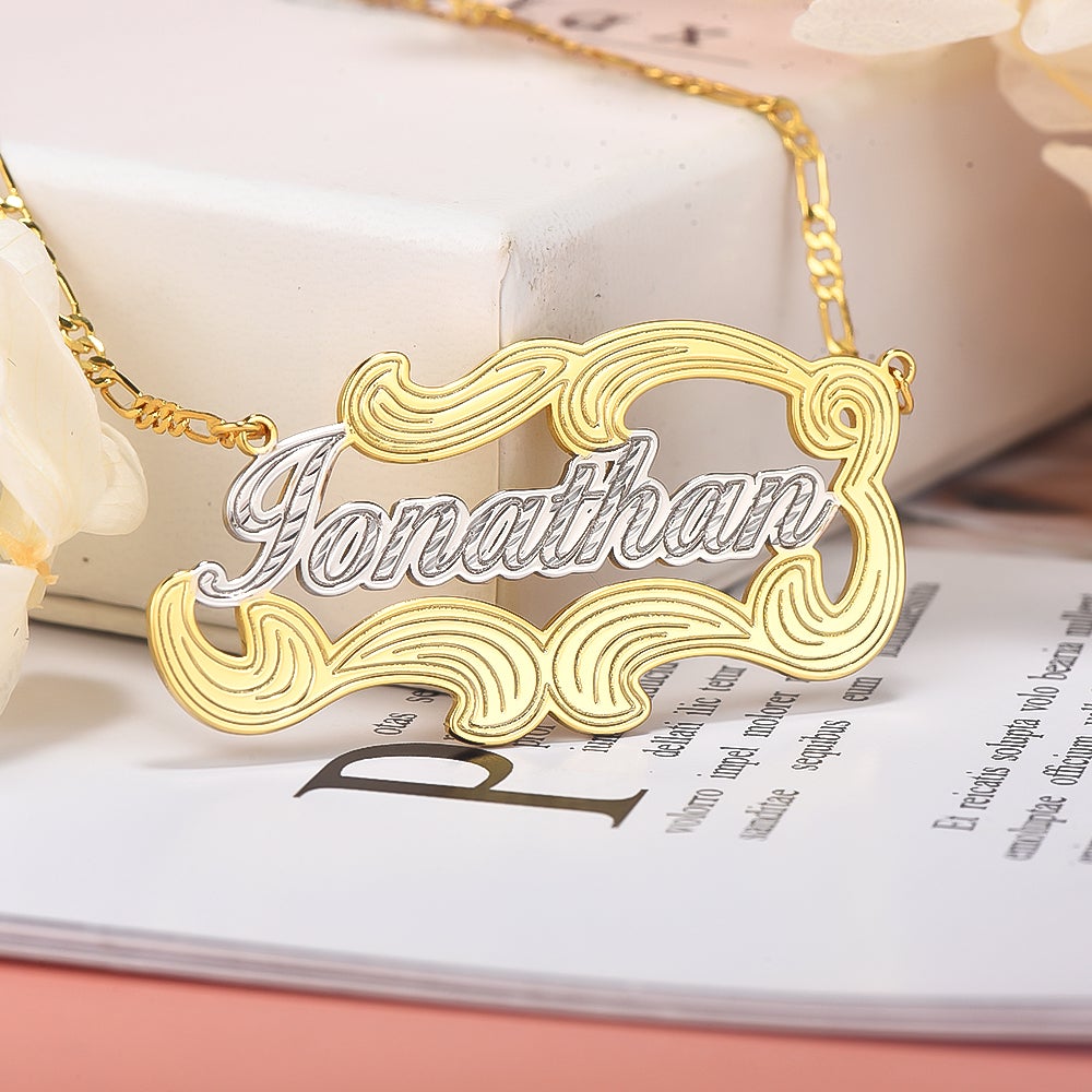 Waves Two Tone Personalized Custom Gold Plated Name Necklace-silviax