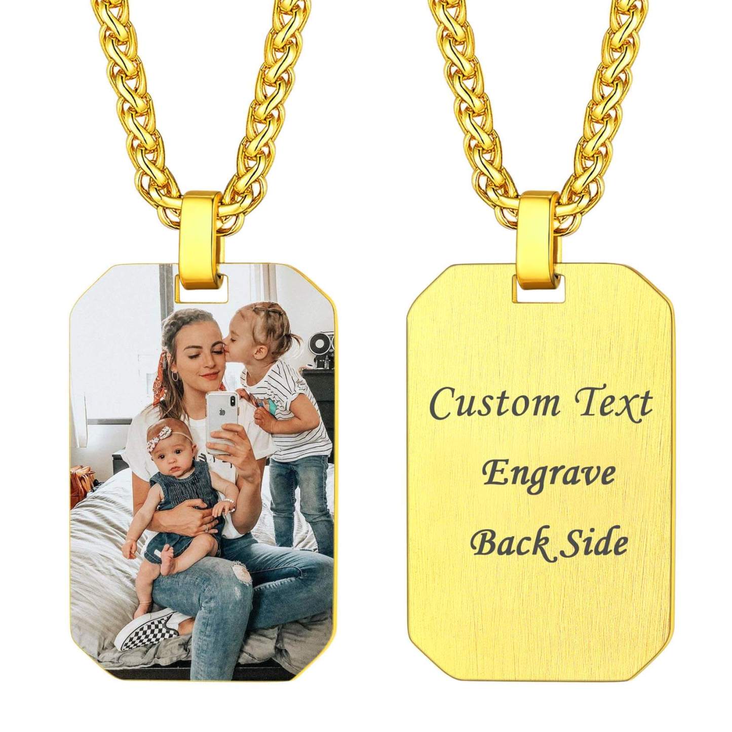 Square Pendant Photo Engraving Personalized Custom Gold Plated Photo Necklace-silviax