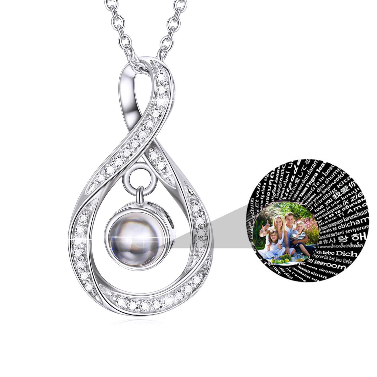 100 Languages "I Love You" With Color Photo Projection Necklace Infinity Personalized Photo Necklace
