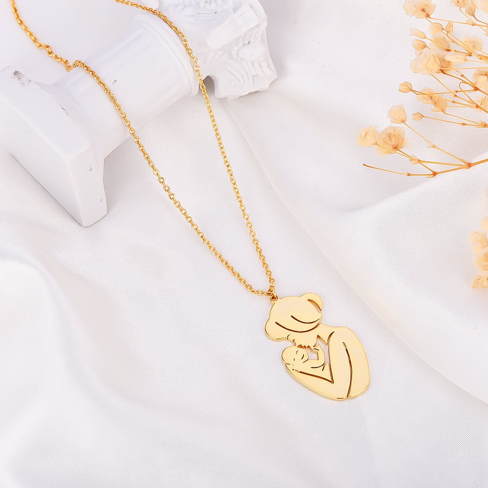 Mother Holding Baby Pendant Personalized Custom Gold Plated Engraved Necklace-silviax