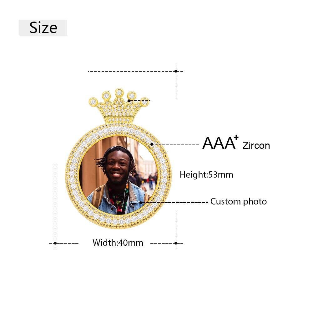 Round Pendant with Crown Photo Necklace Gold Plated-silviax