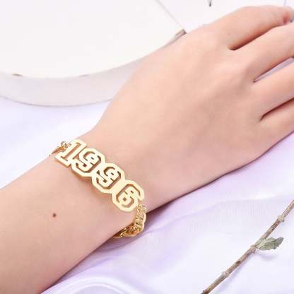Hollow Number Year Name Plate Personalized Custom Gold Plated Necklace And Bracelet Set-silviax
