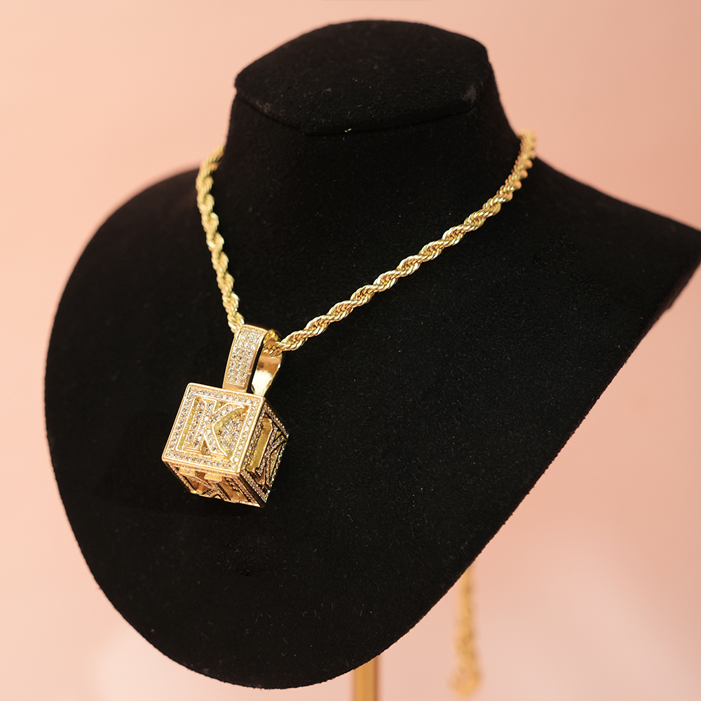 Hip Hop Box Letter Personalized Custom Cubic Zircon Initial Name Necklace-silviax