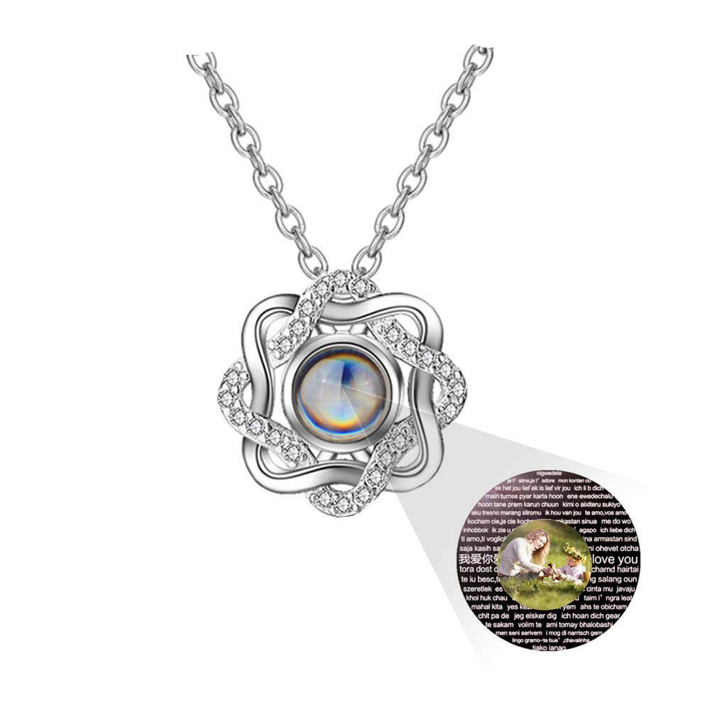 Color Photo And 100 Languages "I Love You" Projection Necklace Personalized Custom White Gold Photo Necklace-silviax