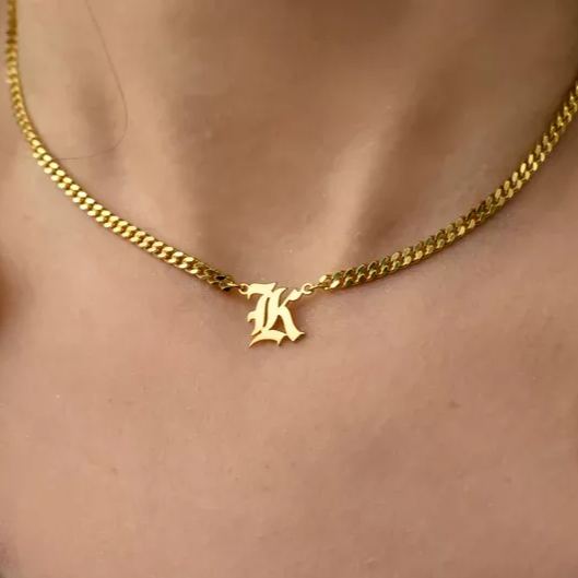 Curb Chain Initial Two Letters Personalized Custom Name Necklace Gold Plated