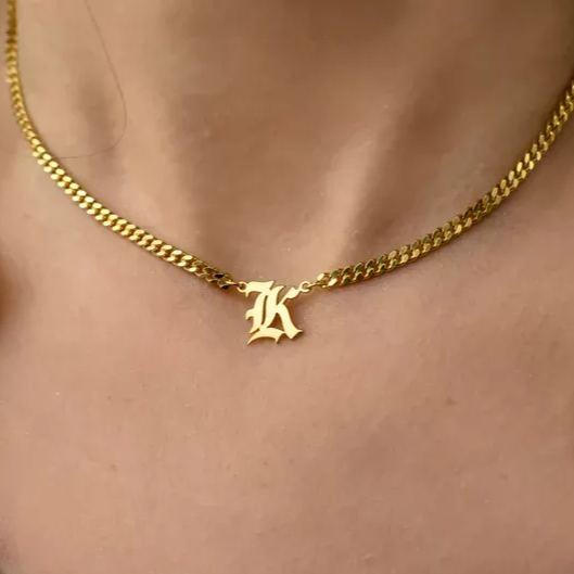 Curb Chain Initial Two Letters Personalized Custom Name Necklace Gold Plated-silviax
