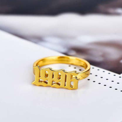 Gold Plated Personalized Custom Memorial Year Ring Number Ring-silviax