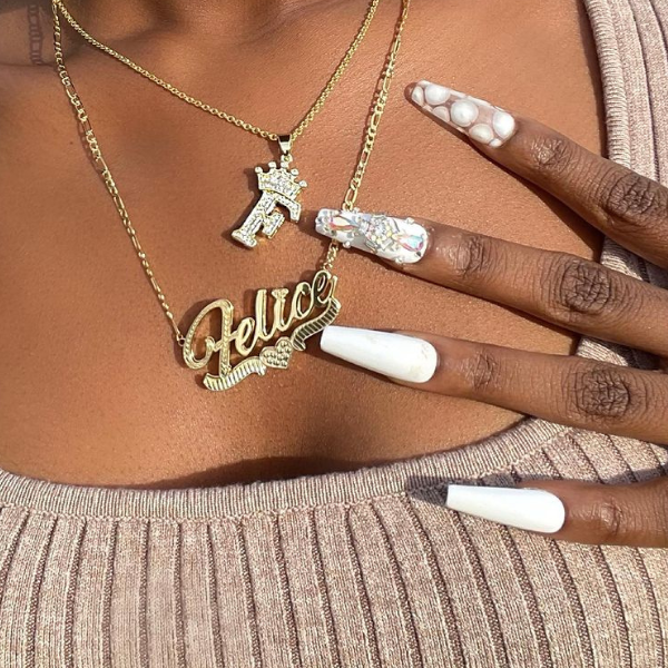 Double Plated Personalized Crown and Heart Name Necklace Set-silviax