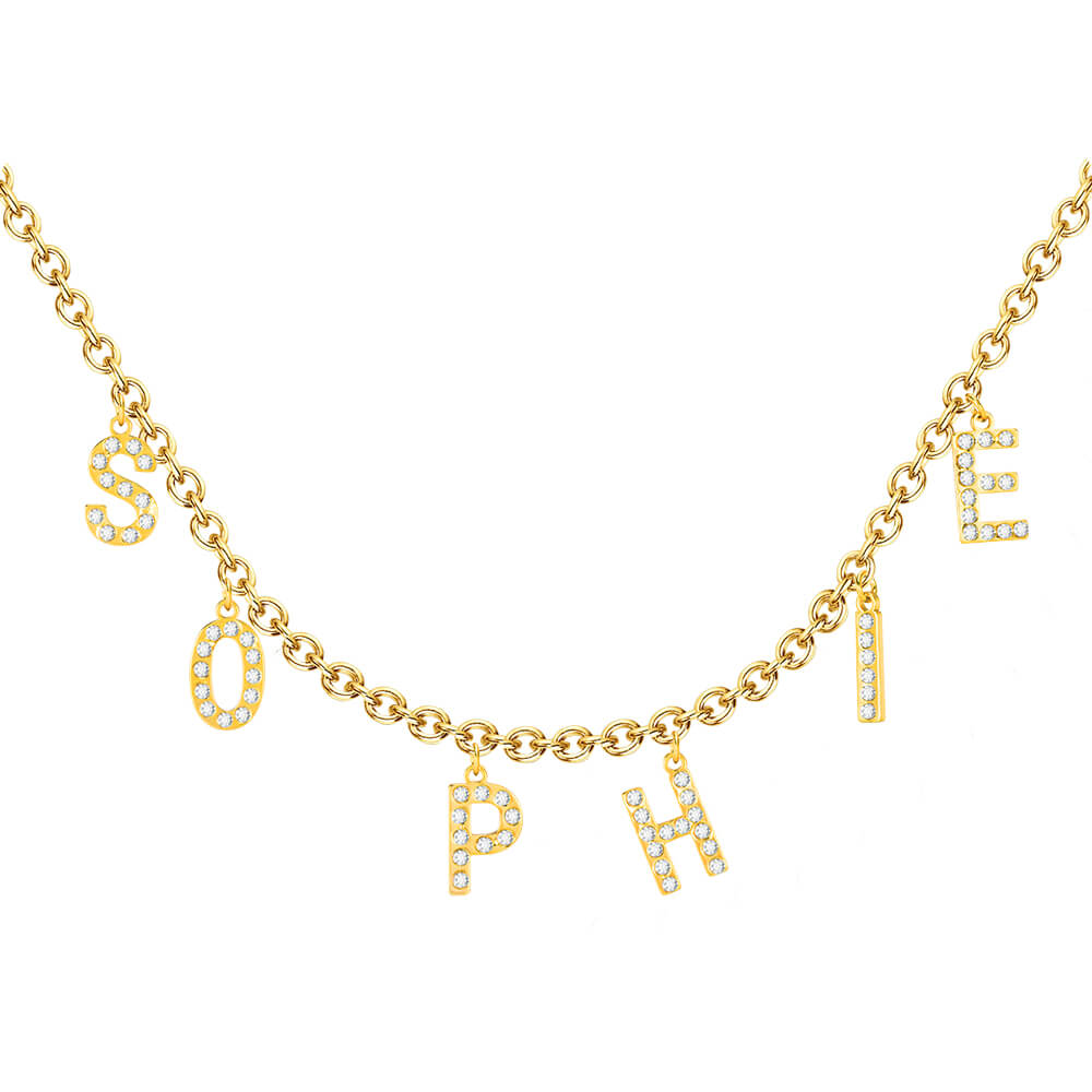 Capital Letter Inlaid Zircon Personalized Custom Gold Plated Name Necklace-silviax