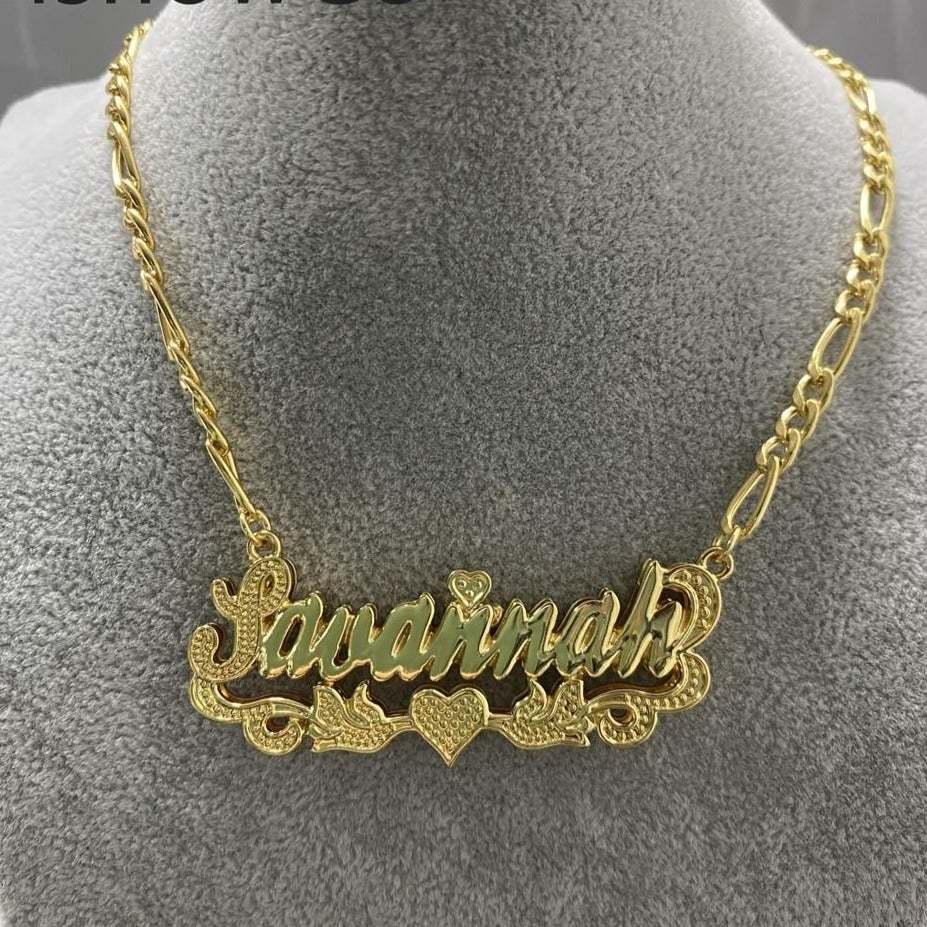 Double Layer with Heart and Birds Personalized Custom Gold Plated Name Necklace-silviax