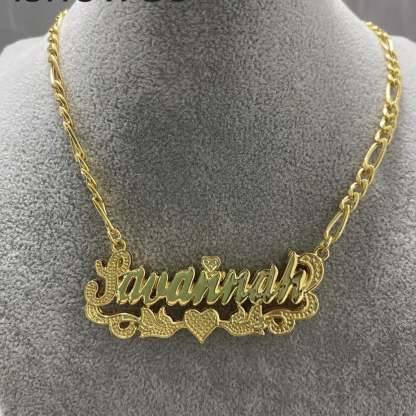 Double Layer with Heart and Birds Personalized Custom Gold Plated Name Necklace-silviax
