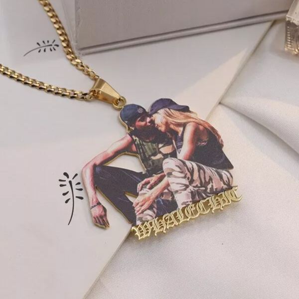 Color Photo Pendant with Old English Font Nameplate Personalized Custom Name Necklace-silviax