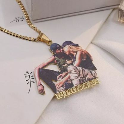 Color Photo Pendant with Old English Font Nameplate Personalized Custom Name Necklace-silviax