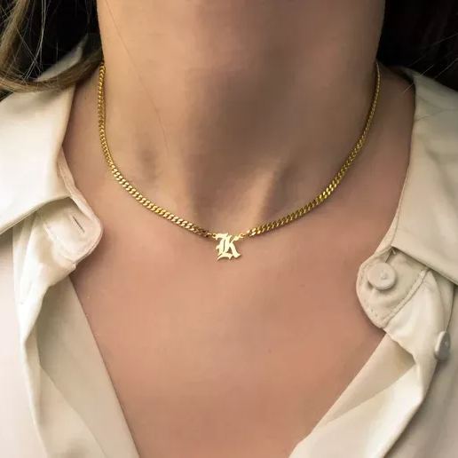 Curb Chain Initial Two Letters Personalized Custom Name Necklace Gold Plated-silviax