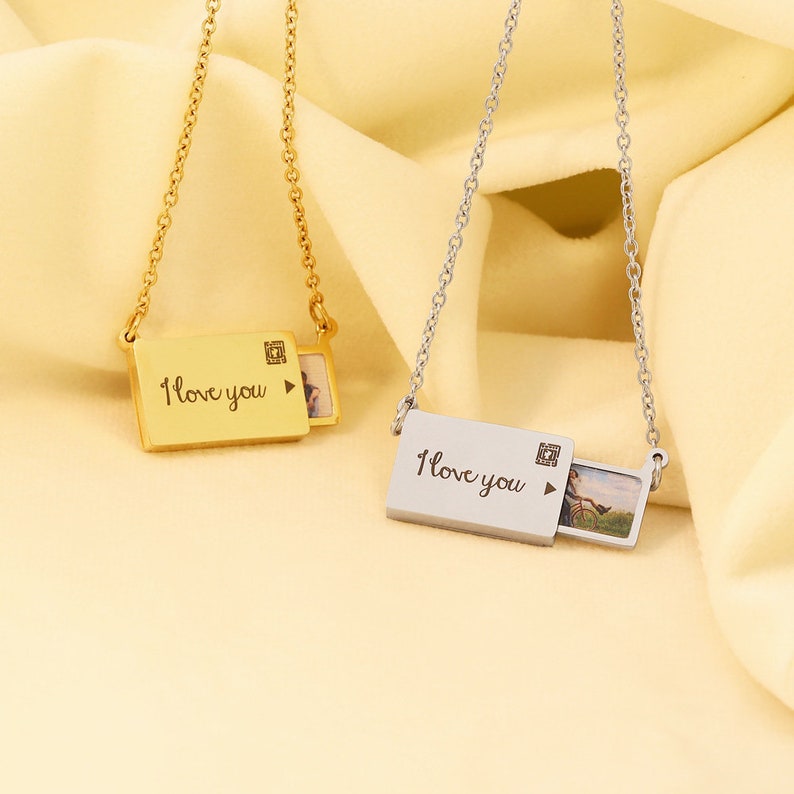Engraved And Photo Locket Pendant Personalized Custom Envelope Locket