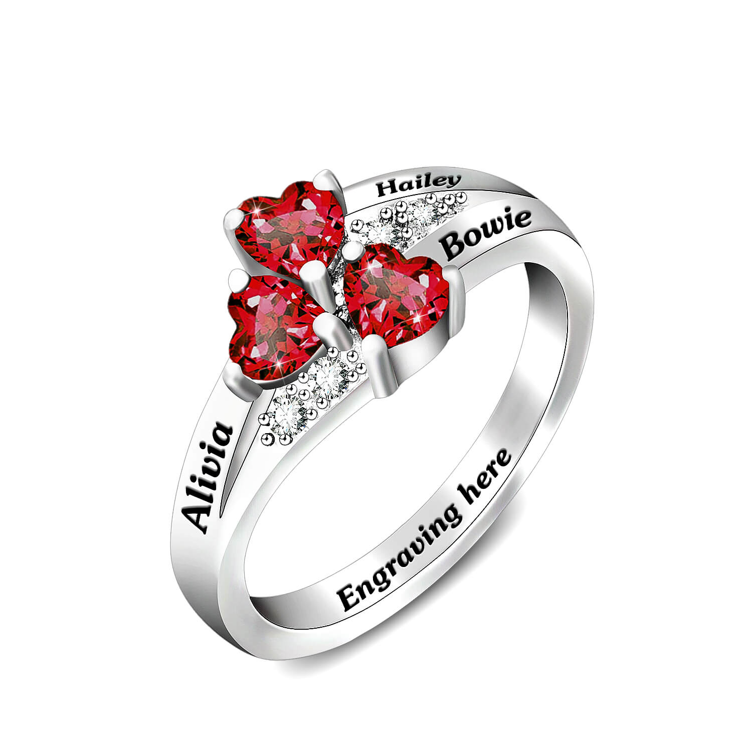 3 Birthstones & Names Personalized Engraved Mother Heart Ring-silviax