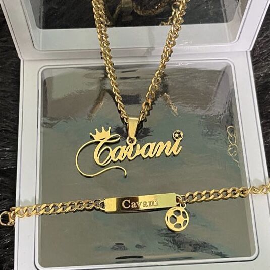 Personalized Crown and Football Name Necklace and Bar Bracelets for Babies Kids Set-silviax