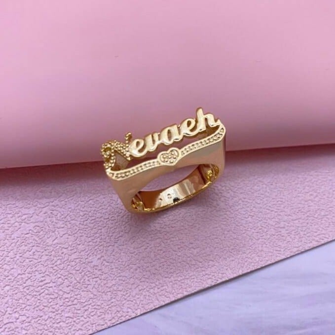 Heart Name Plate Personalized Custom Gold Plated Name Ring-silviax