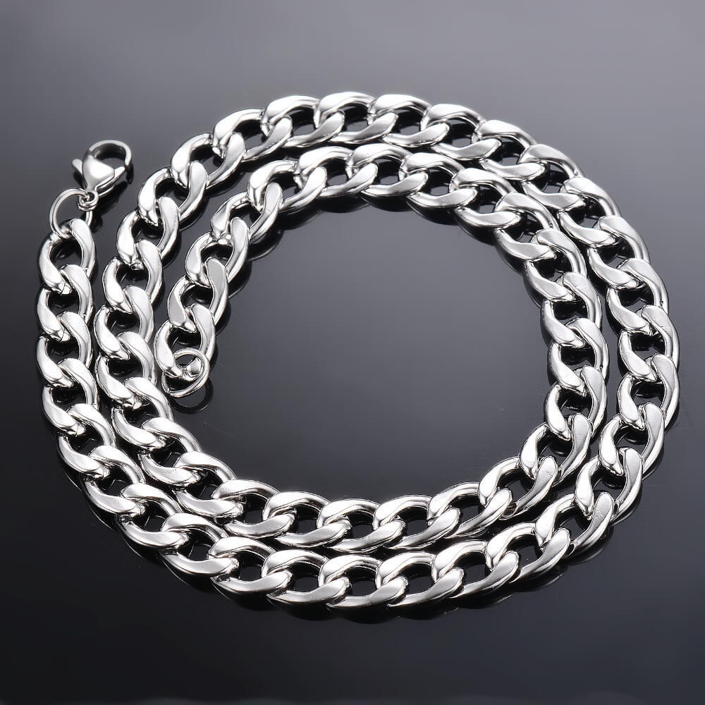 Cuban Link Chain 3mm-7mm White Gold Plated Necklace-silviax