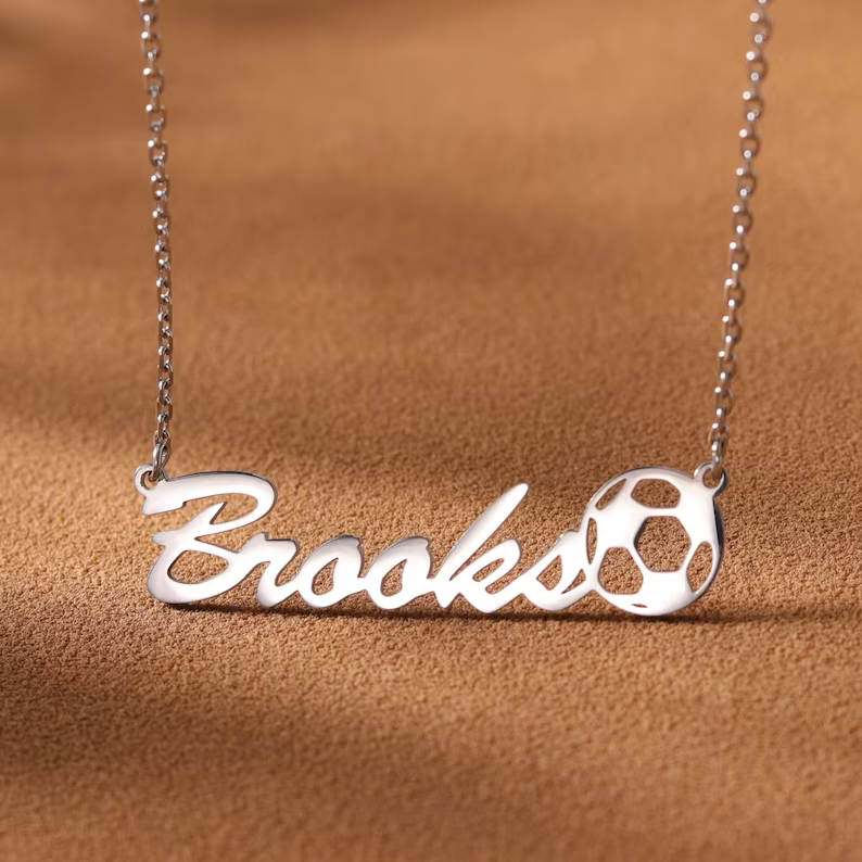 Sport Football Nameplate Pendant Personalized Custom Gold Plated Name Necklace