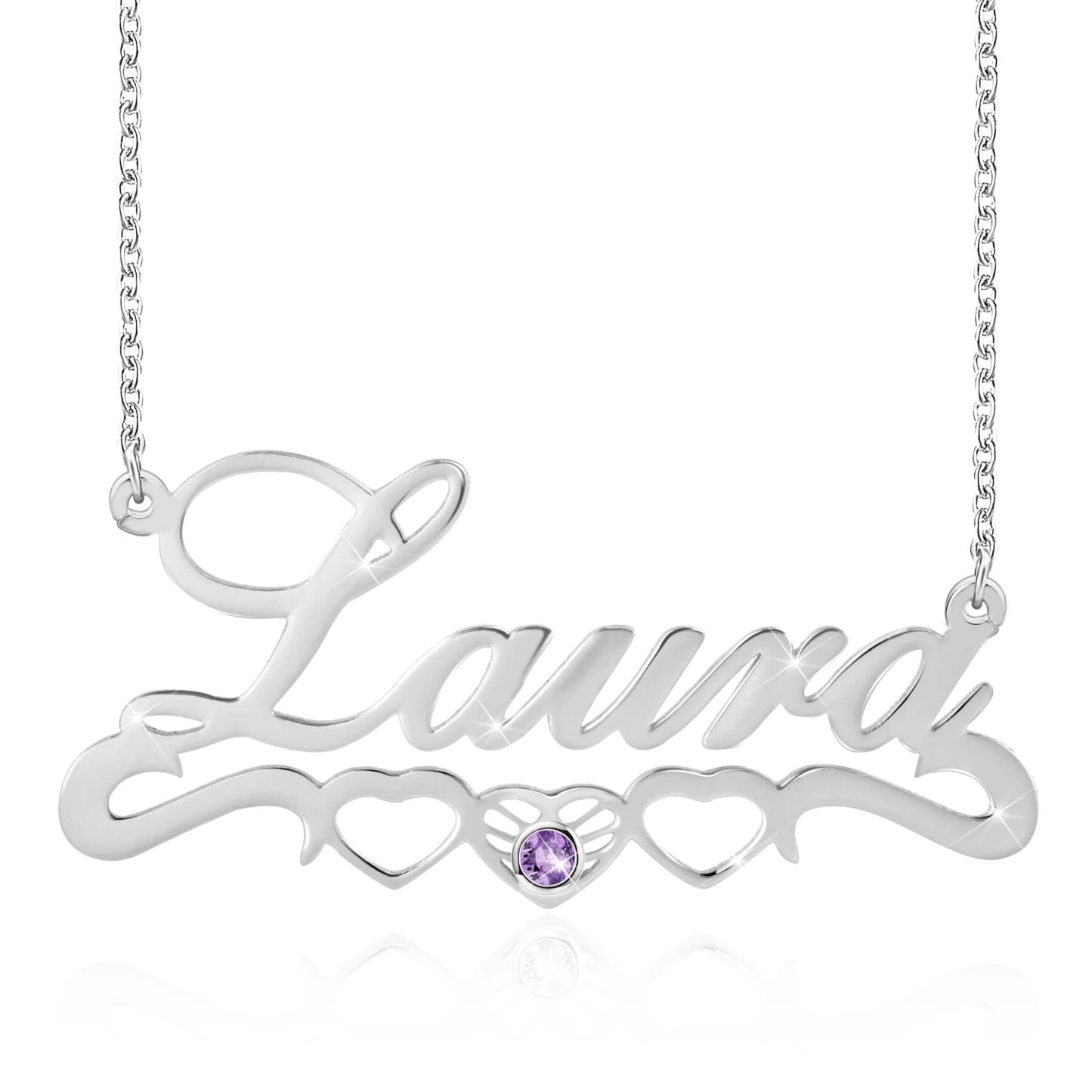 Three Hollow Heart with Birthstone Gold Plated Personalized Custom Name Necklace Mother Gift-silviax