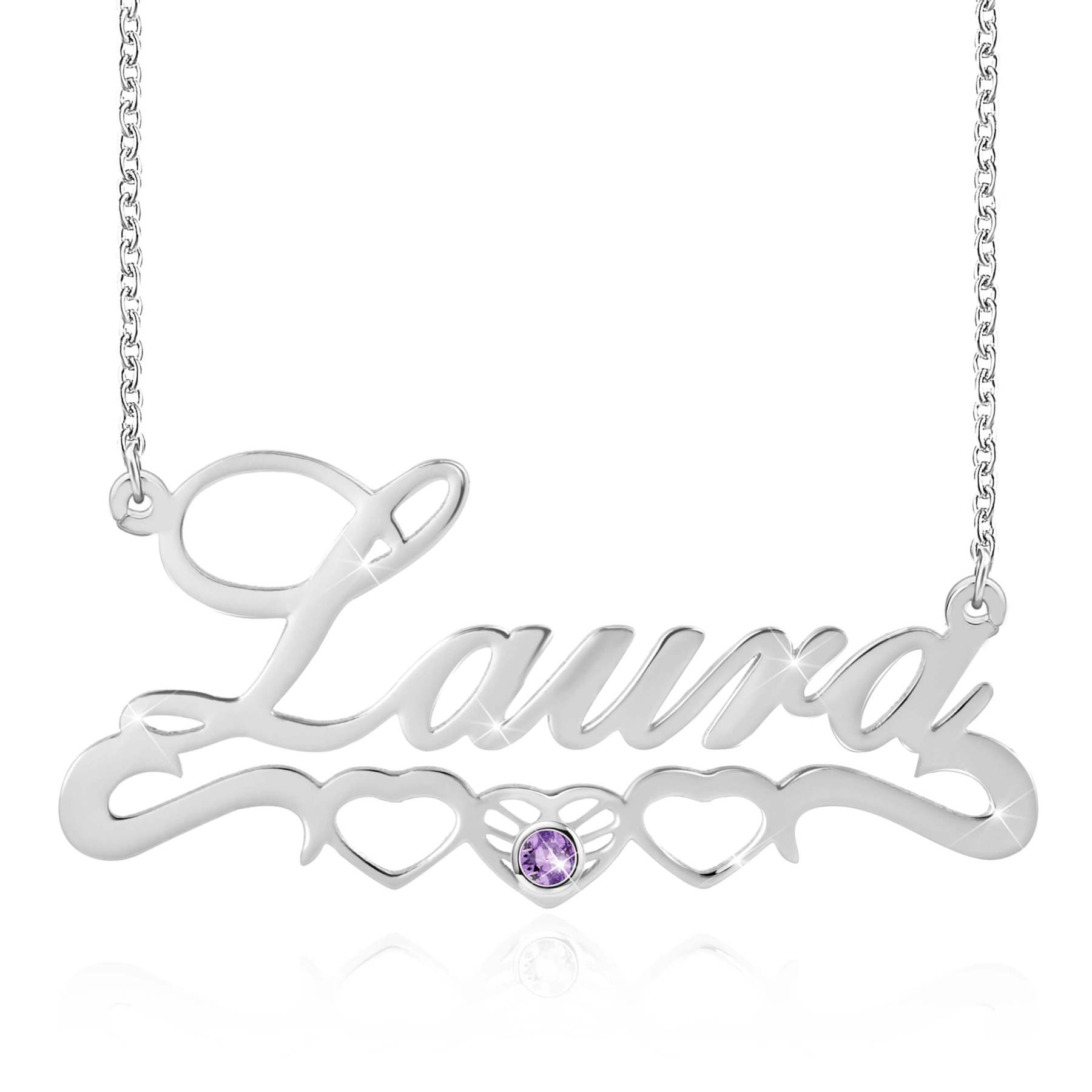 Three Hollow Heart with Birthstone Gold Plated Personalized Custom Name Necklace Mother Gift-silviax