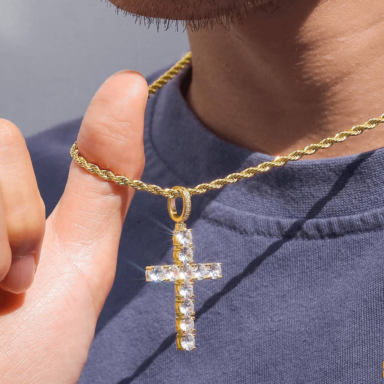 Cross Pendant Necklace and Double Plate Two Tone with Heart Personalized Custom Name Necklace Set-silviax