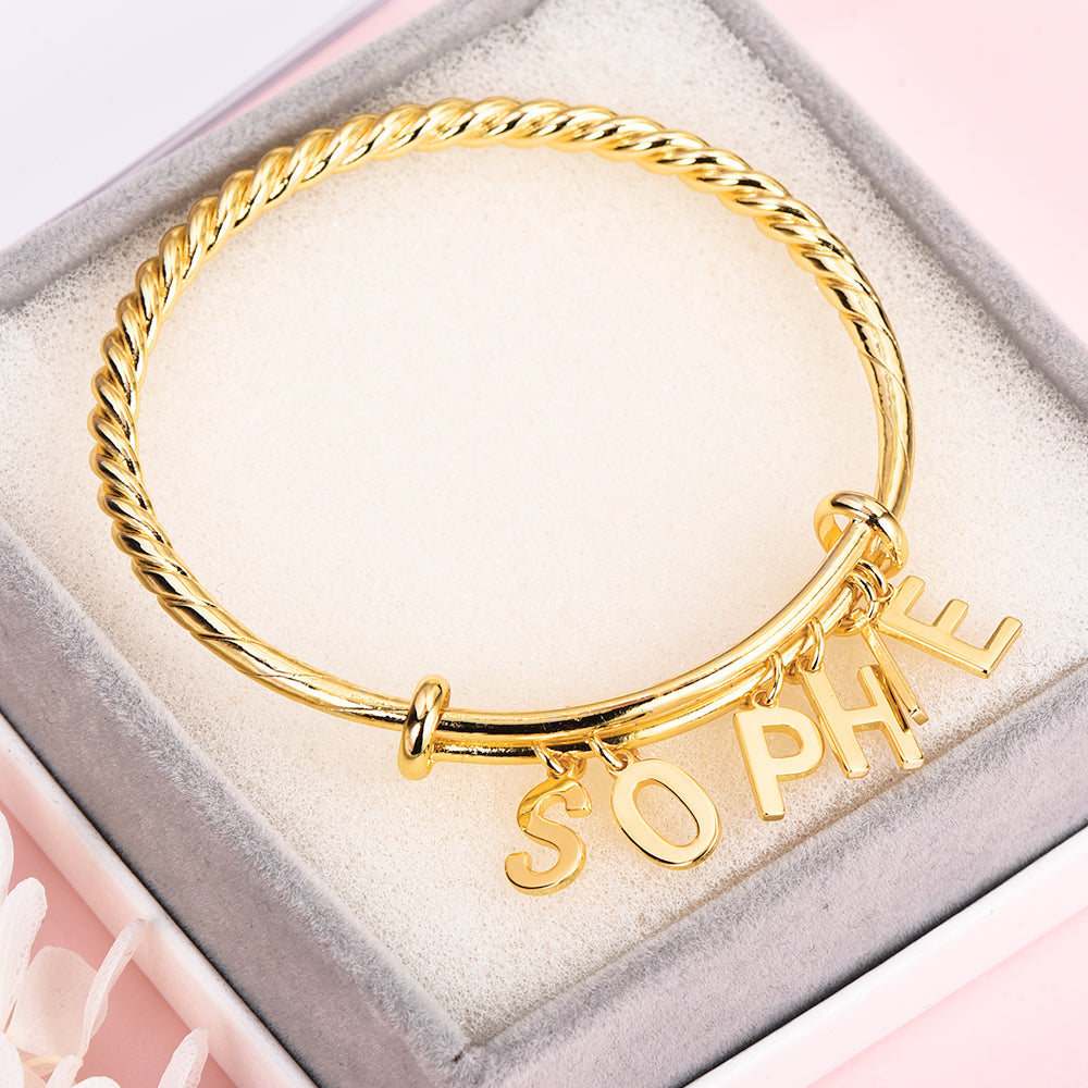 Expandable Wire Bangle Bracelet Personalized Name Bracelet-silviax