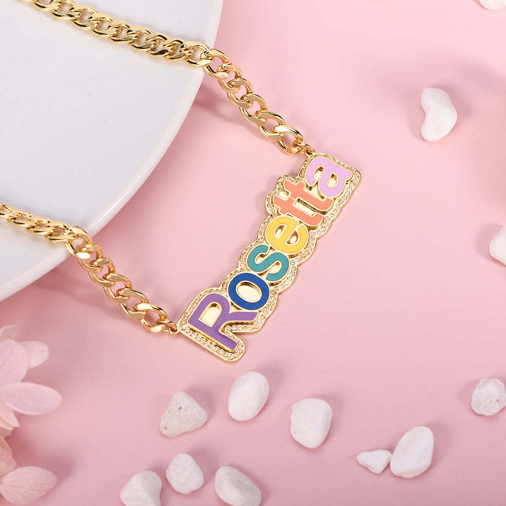 Personalized Gold Plated Multicolor Acrylic Name Necklace-silviax
