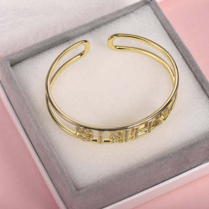 Two Tone Personalized Rhinestone Letter Name Cuff Bangle-silviax