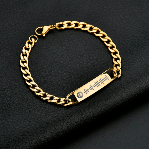 Spotify Scannable Code Custom Music Gold Plated Bar Bracelet-silviax