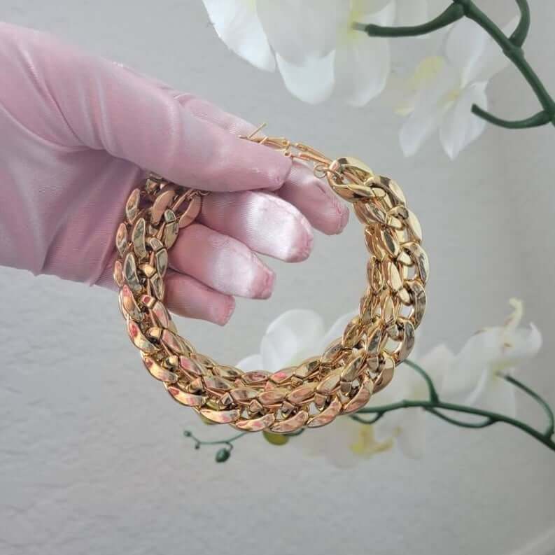 60mm XOXO Cuban Chain Gold Plated Hoop Earrings-silviax