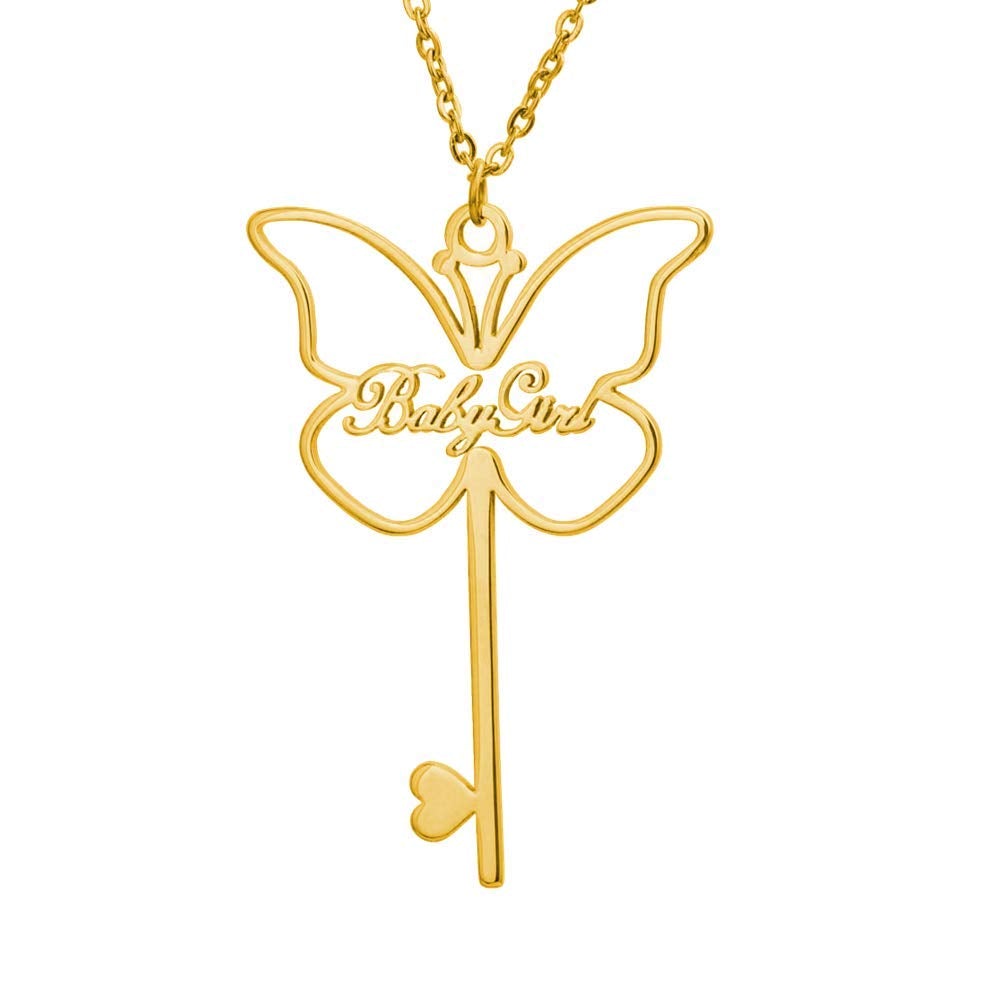Gold Plated Personalized Butterfly Key Name Necklace-silviax