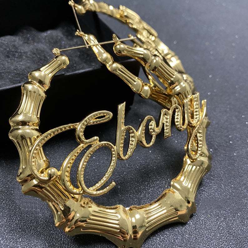 Bamboo Earrings Personalized Custom Gold Plated Name Earrings-silviax