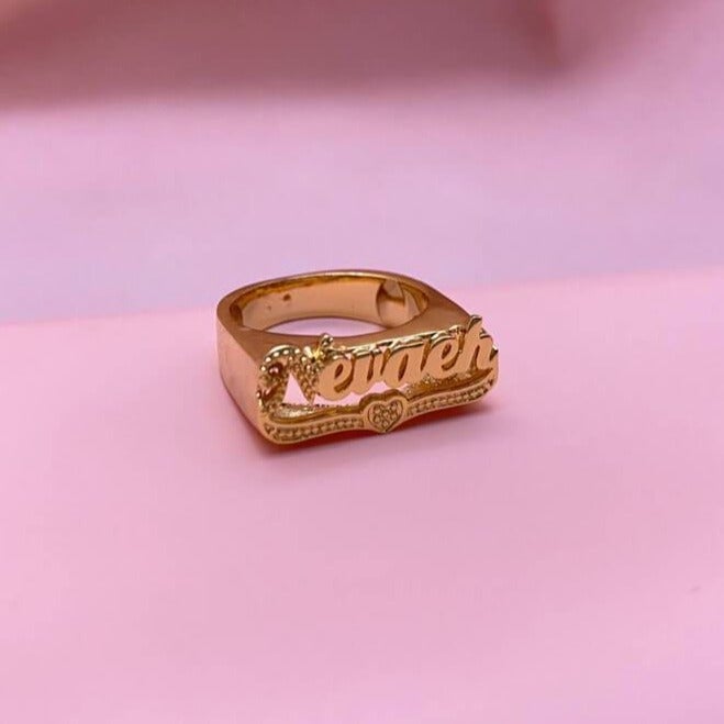 Heart Name Plate Personalized Custom Gold Plated Name Ring-silviax