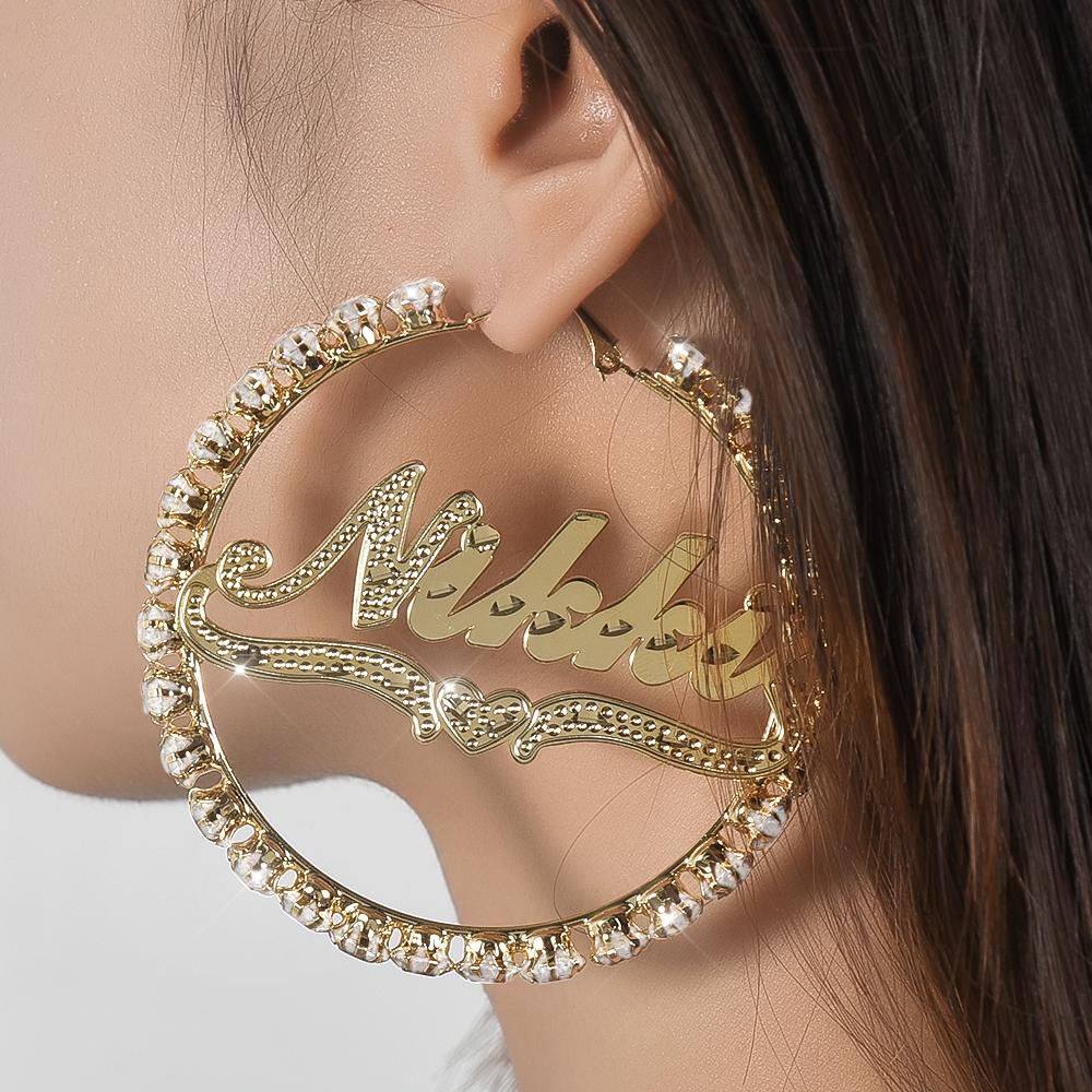 Gold Plated Personalized Hoop Name Earrings-silviax
