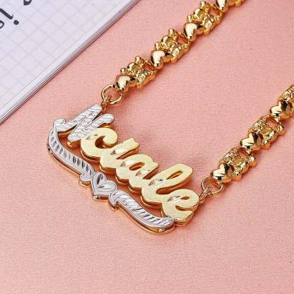 Double Layer Two Tone with Teddy Bear XOXO Chain Heart Personalized Custom Gold Plated Name Necklace-silviax