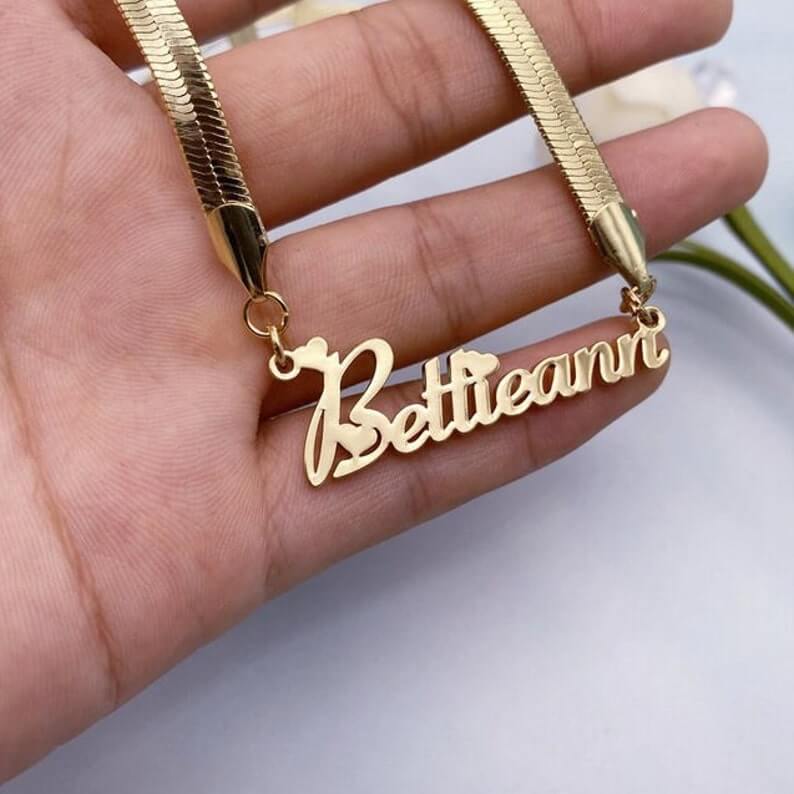 Heart Font Nameplate With Snake Chain Personalized Custom Name Necklace-silviax
