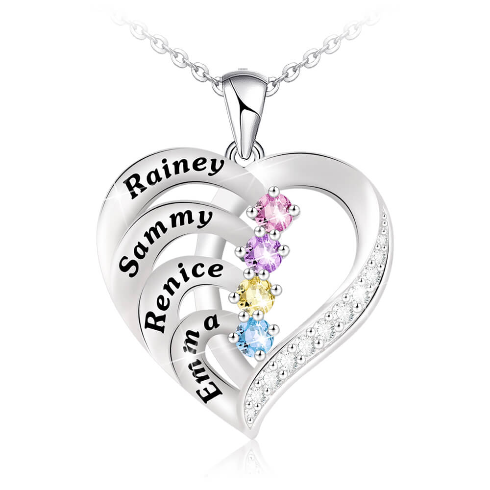 2 To 4 Names With Birthstones Heart Pendant Personalized Custom Family Necklace-silviax